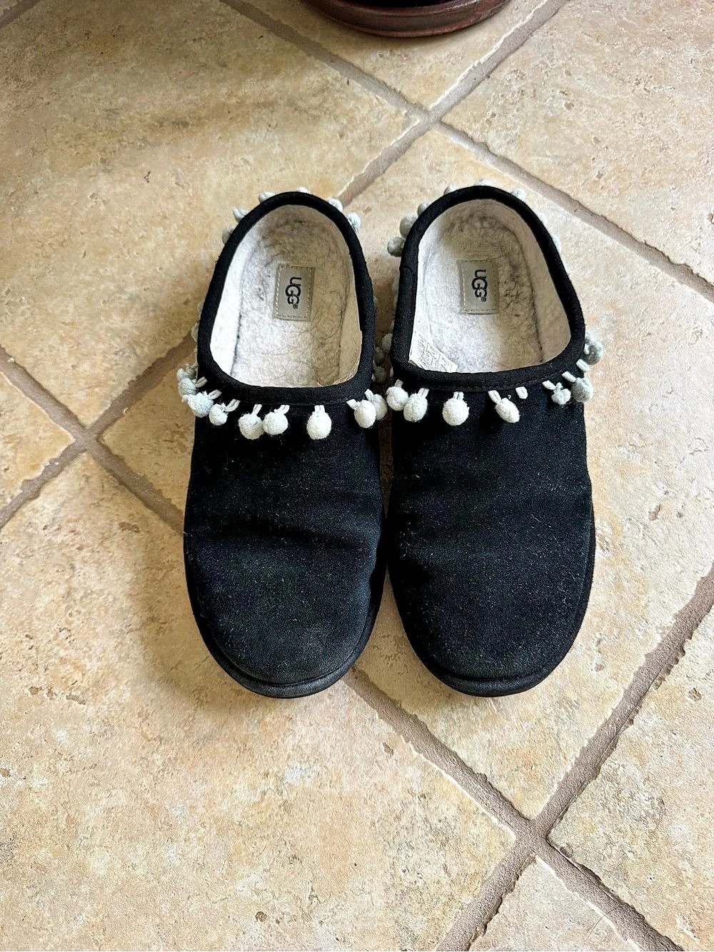 UGG Dakota Pom Black & White Slippers
